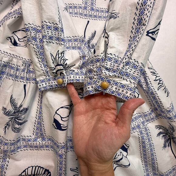 Calypso St. Barth Blue White Seashell Palm Print Cotton Dress Size S - Picture 13 of 16
